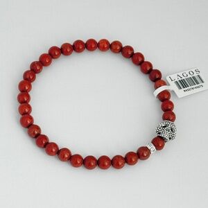 LAGOS Anthem Red Jasper Skull Bead Bracelet Size Large L (8)